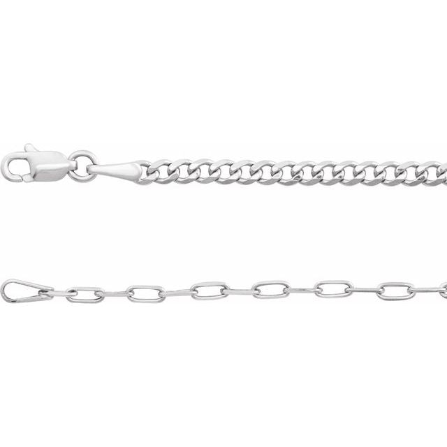 14K 2.7 mm Curb & Paperclip-Style Chain
