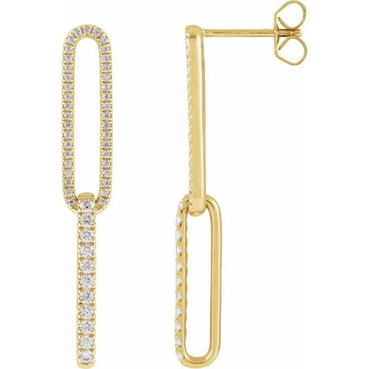 Dazzling Links: 14K Gold Lab-Grown Diamond Elongated Earrings