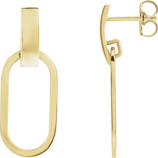 14K Elongated Oval Geometric Earrings