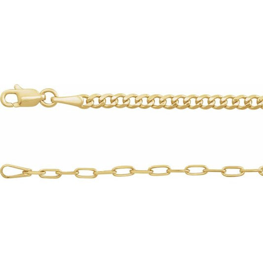 14K 2.7 mm Curb & Paperclip-Style Chain