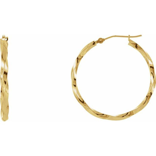 14K Yellow Twisted Tube 30 mm Hoop Earrings