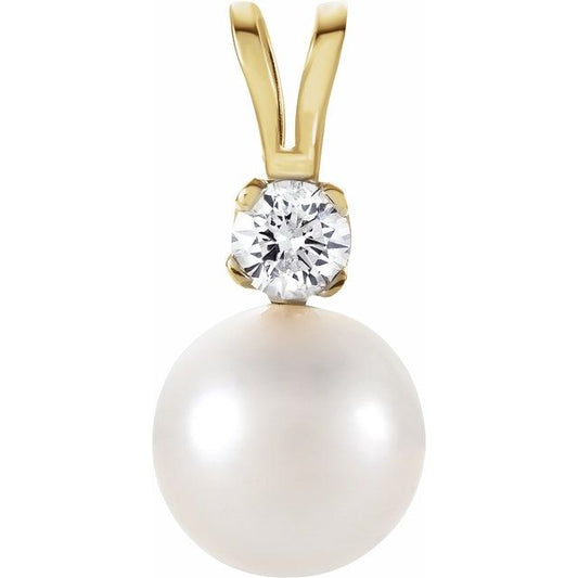 Oceana Glow - 14K Yellow Cultured White Akoya Pearl & .025 CTW Natural Diamond Pendant