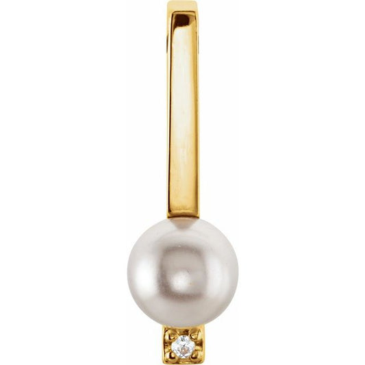 Oceana Glow - 14K Yellow Cultured White Freshwater Pearl &.01 CT Natural Diamond Pendant